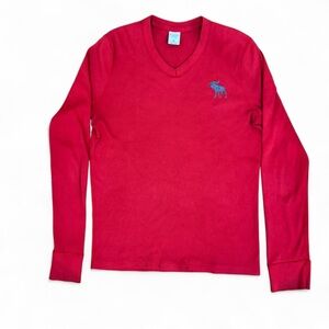 Abercrombie & Fitch Bright Red V-Neck Long Sleeve
